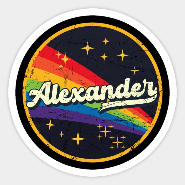 Alexander // Rainbow In Space Vintage Grunge-Style Sticker by LMW Art